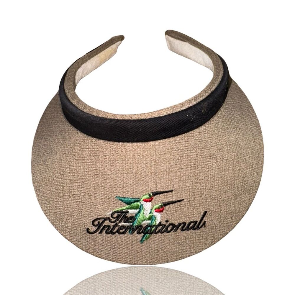 Vintage Women's Golf Visor Hat "The International" Black Embroidered